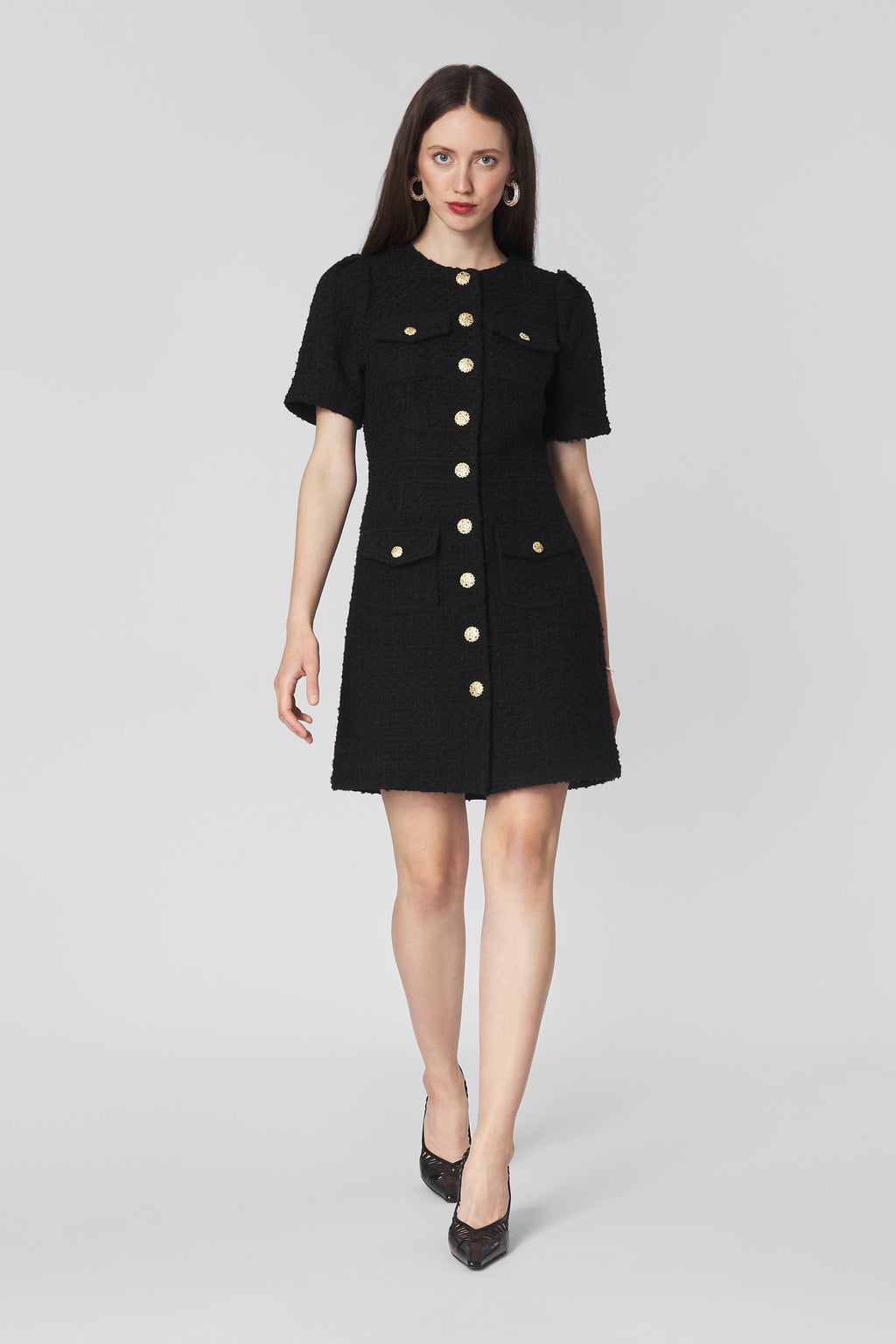 Black tweed golden button dress MiaGiacca Black tweed golden button dress MiaGiacca