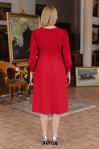 Elegant red wool crepe midi dress