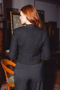 Black wool tweed jacket with golden buttons