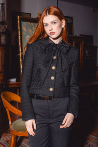 Black wool tweed jacket with golden buttons