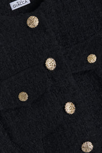 Black tweed golden button dress