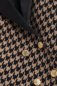 Brown and black houndstooth tweed blazer