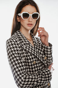 Black and white houndstooth tweed coat dress