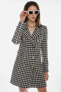 Black and white houndstooth tweed coat dress