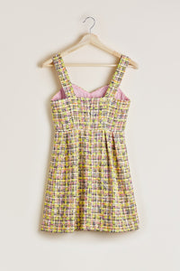 Sleeveless neon mini tweed dress