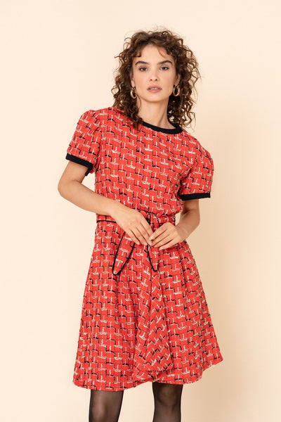 Red tweed dress with a belt – MiaGiacca